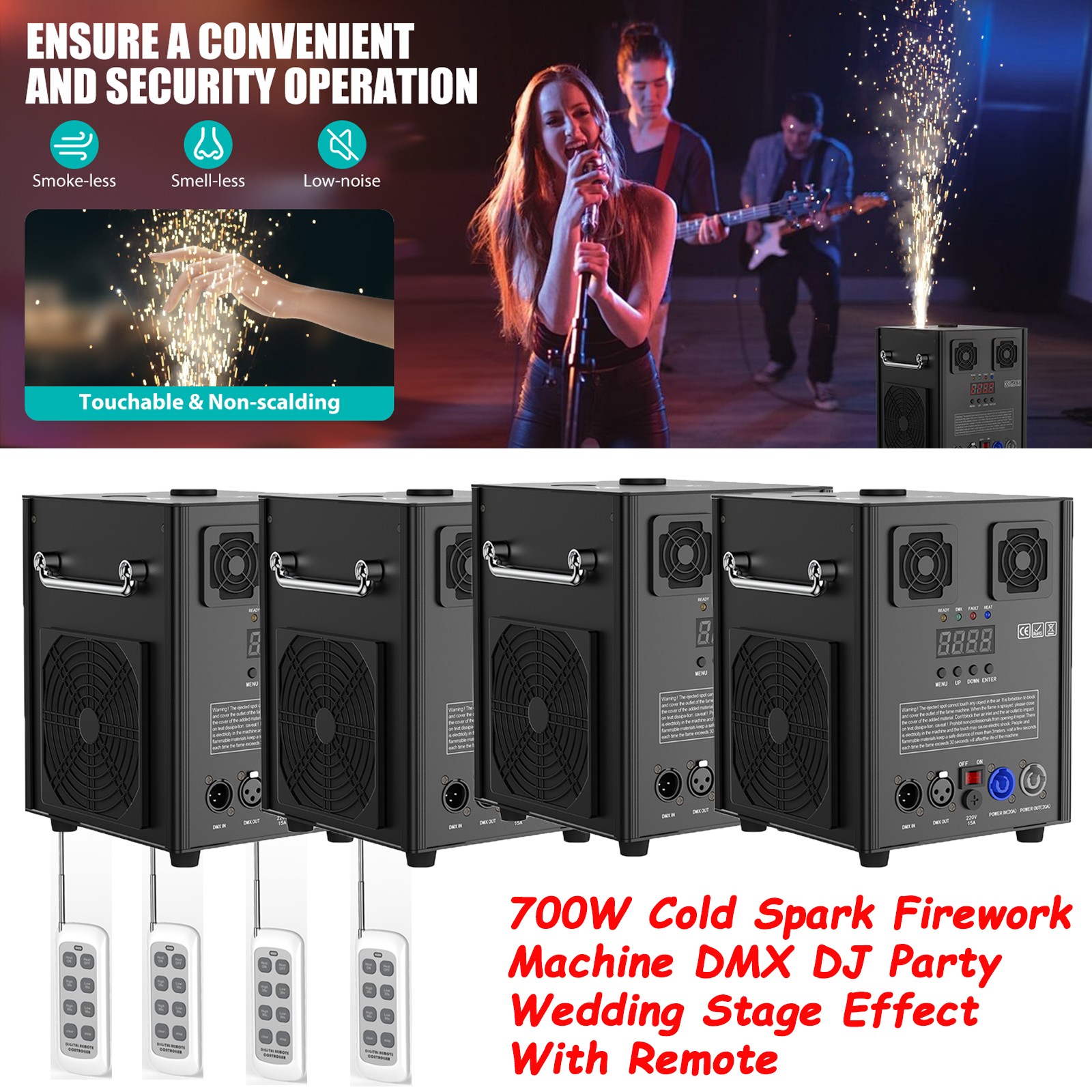 700W Cold Spark Firework Machine Stage Effect Wedding DJ Party DMX512 + Remote