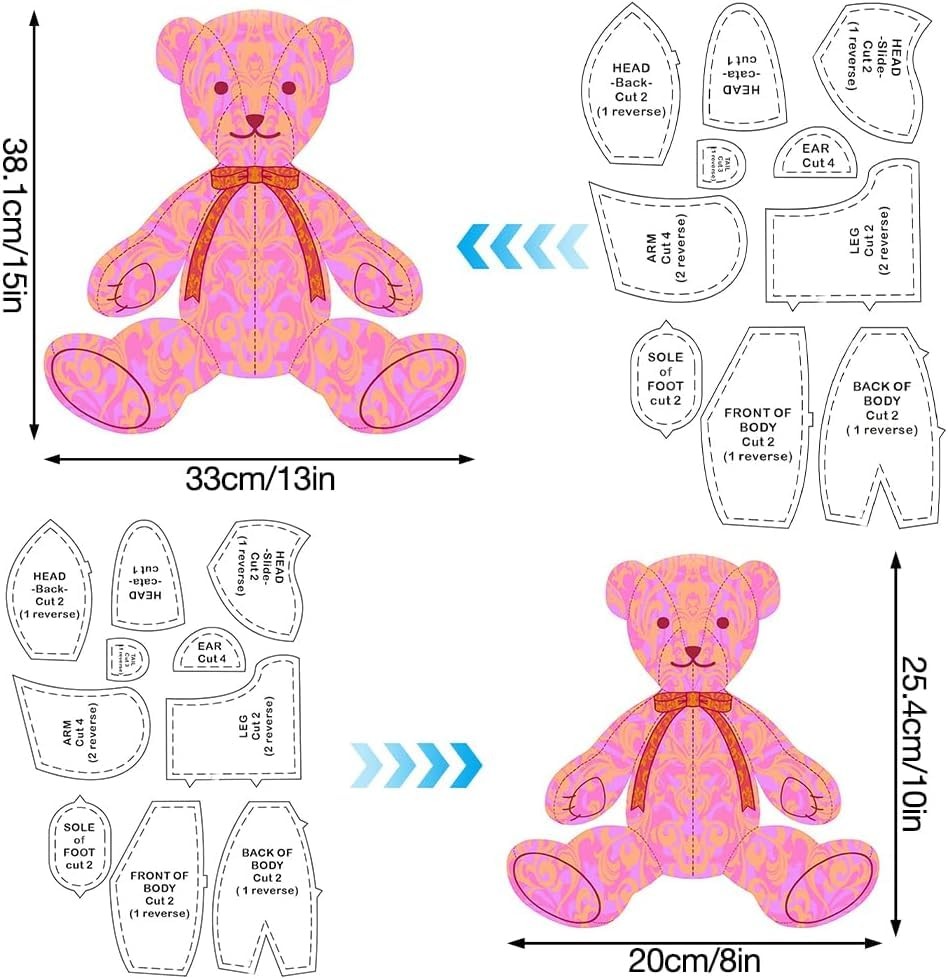 Memory Bear Template Ruler Set with Instructions - Acrylic Quilting Cutting Set