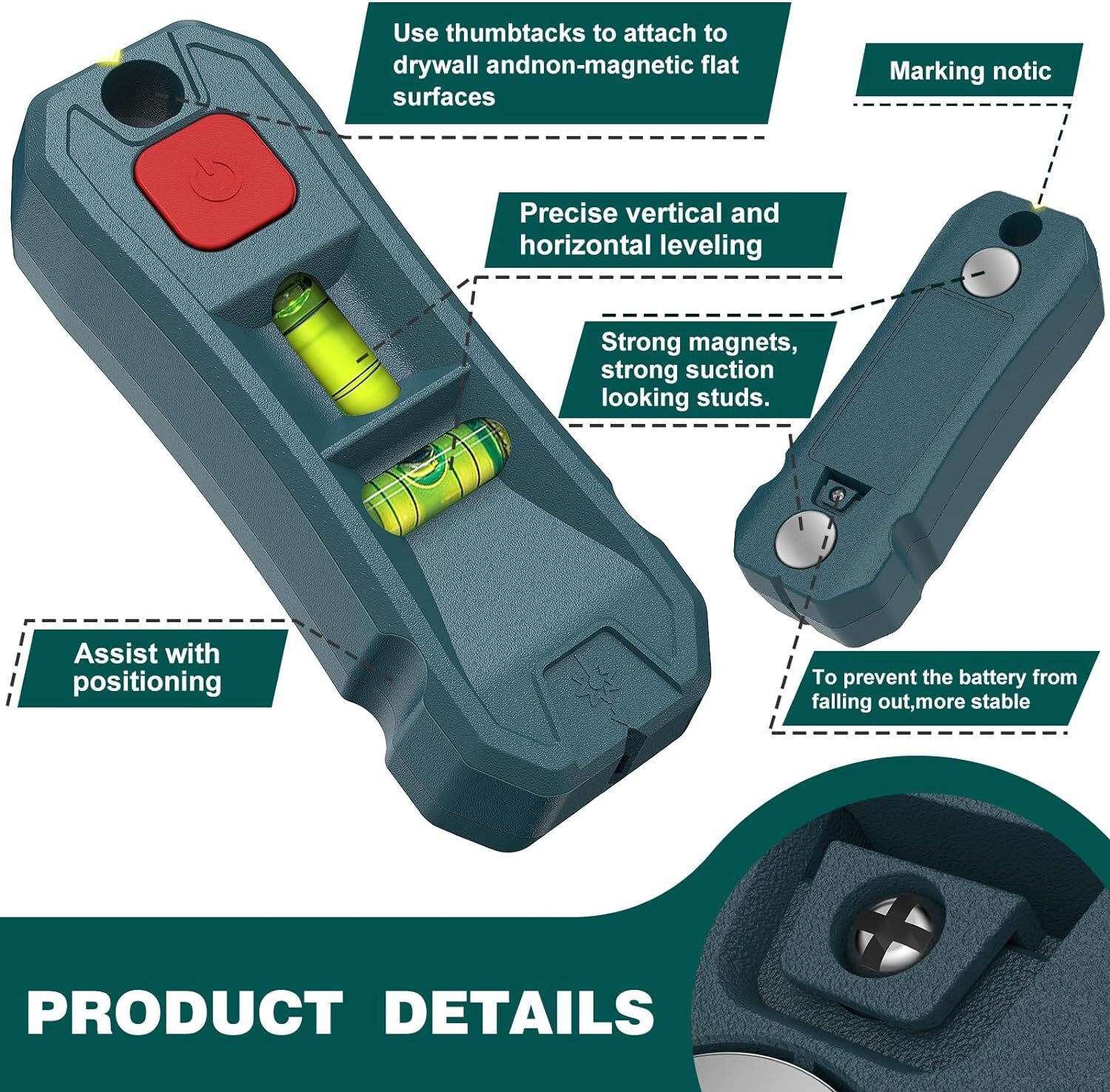Magnetic Stud Finder with Laser Level,HandsFree Marking Stud Finder Wall Scanner