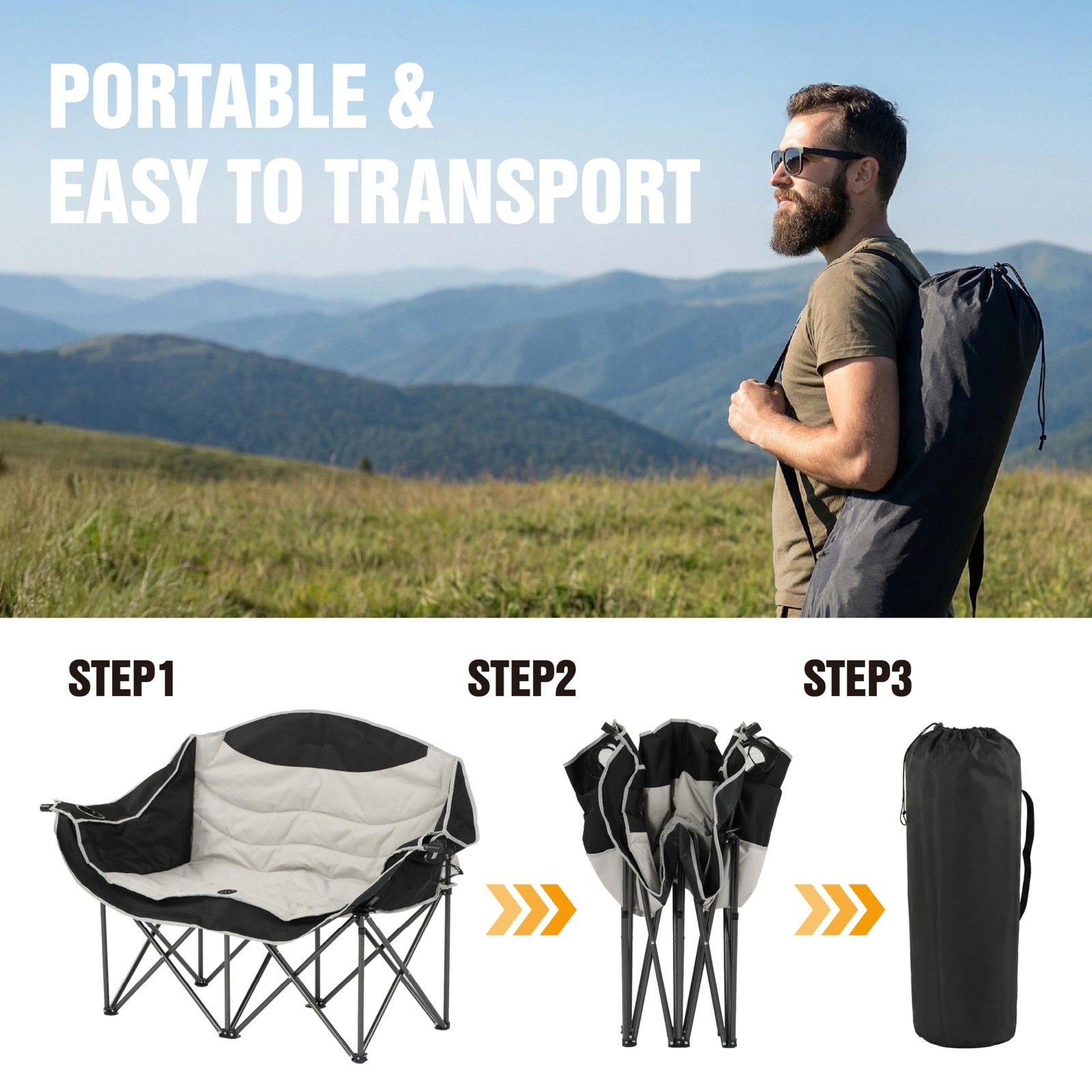 Double Camping Chairs, Oversized Folding Camping Loveseat, Double Camp Couch ...