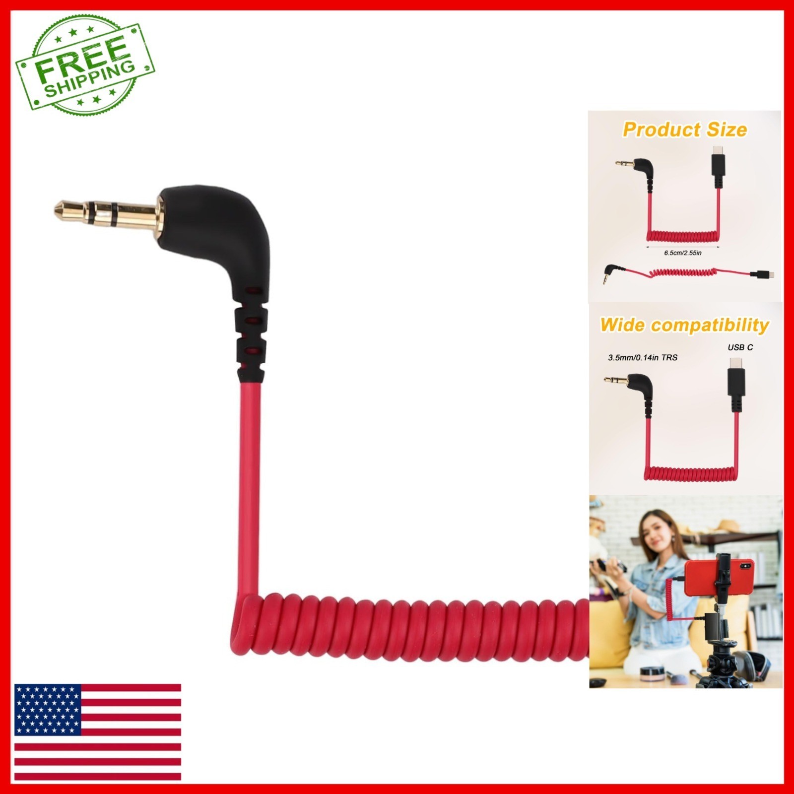 PEUTIER USB C to 3.5mm TRS Microphone Adapter for Rode Wireless GO 2