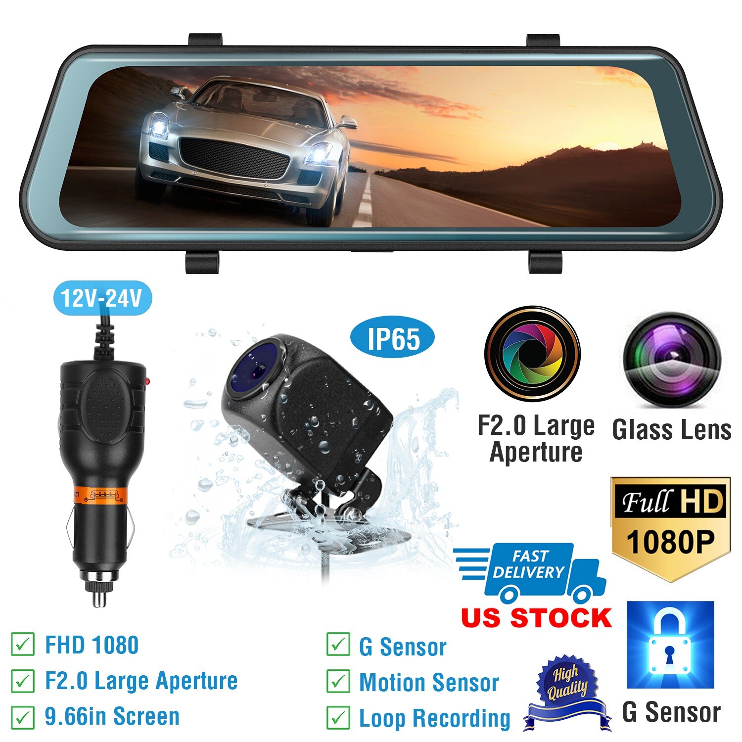 10" Dual Lens Car 1080P DVR Dash Cam Video Camera Recorder Parking Recording New