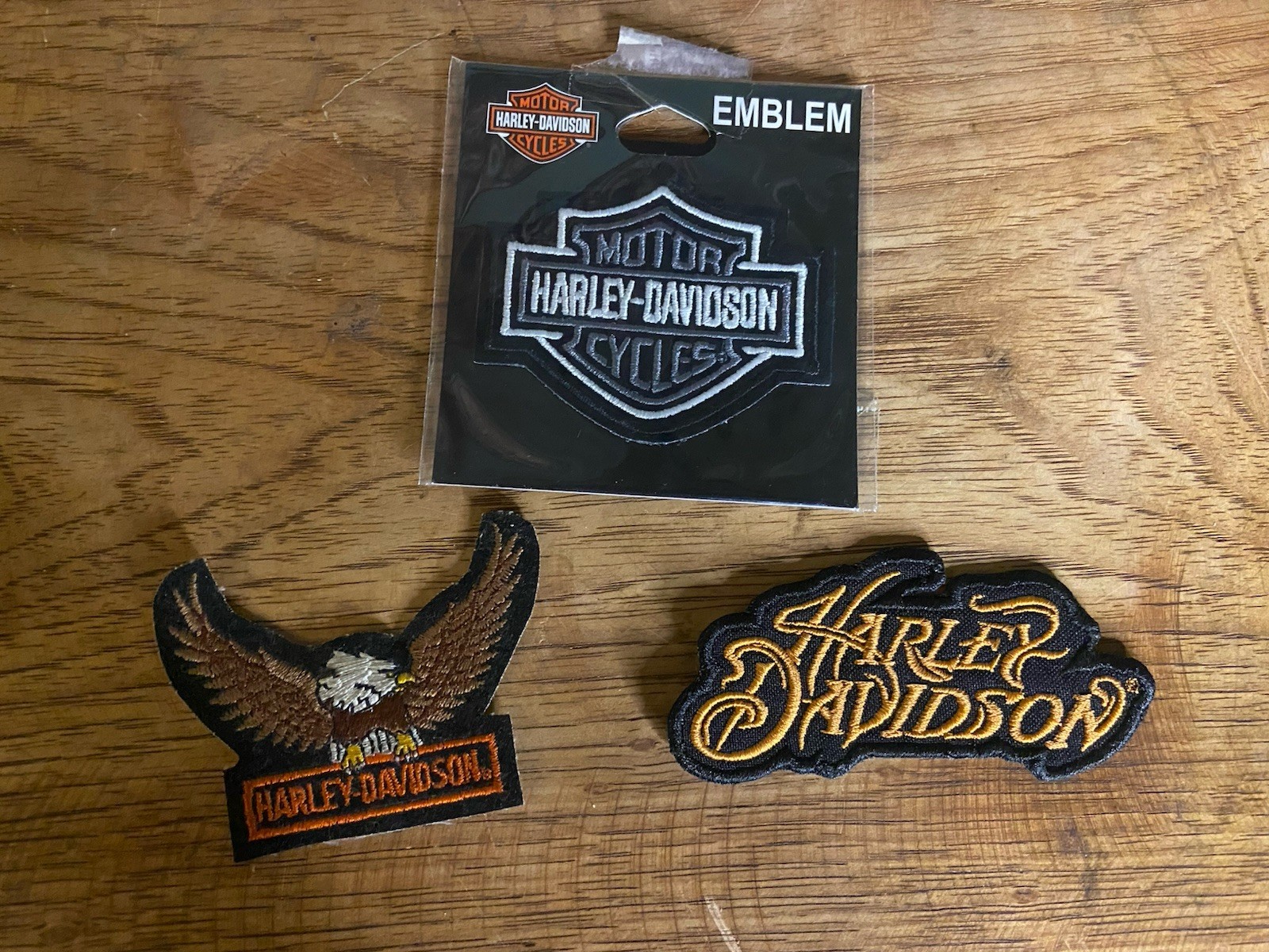 Lot Of 3 Small Harley Davidson Patches Eagle Shield Script