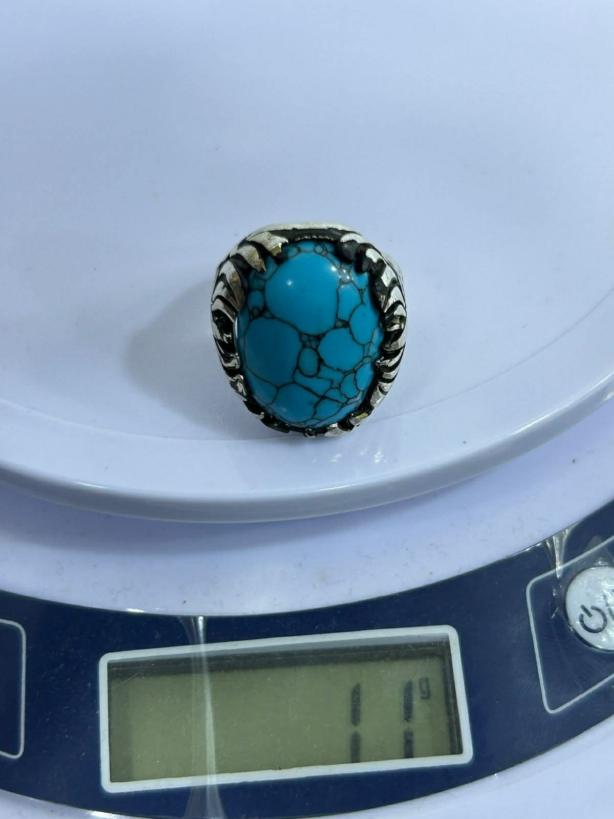 ​Royal 925 Sterling Silver Ring with Pure Blue Turquoise - 11g - Size 11 US