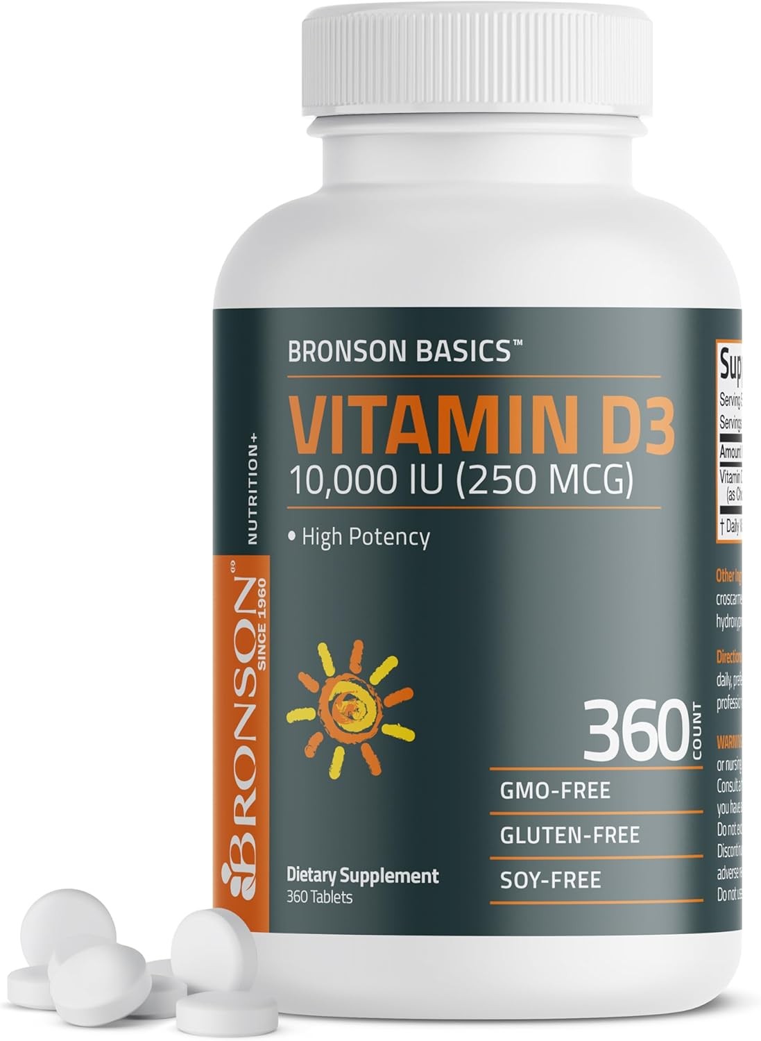 Vitamin D3 10000 IU 250mcg 360 Tablets 1 Year Supply Immune Support Non-GMO...