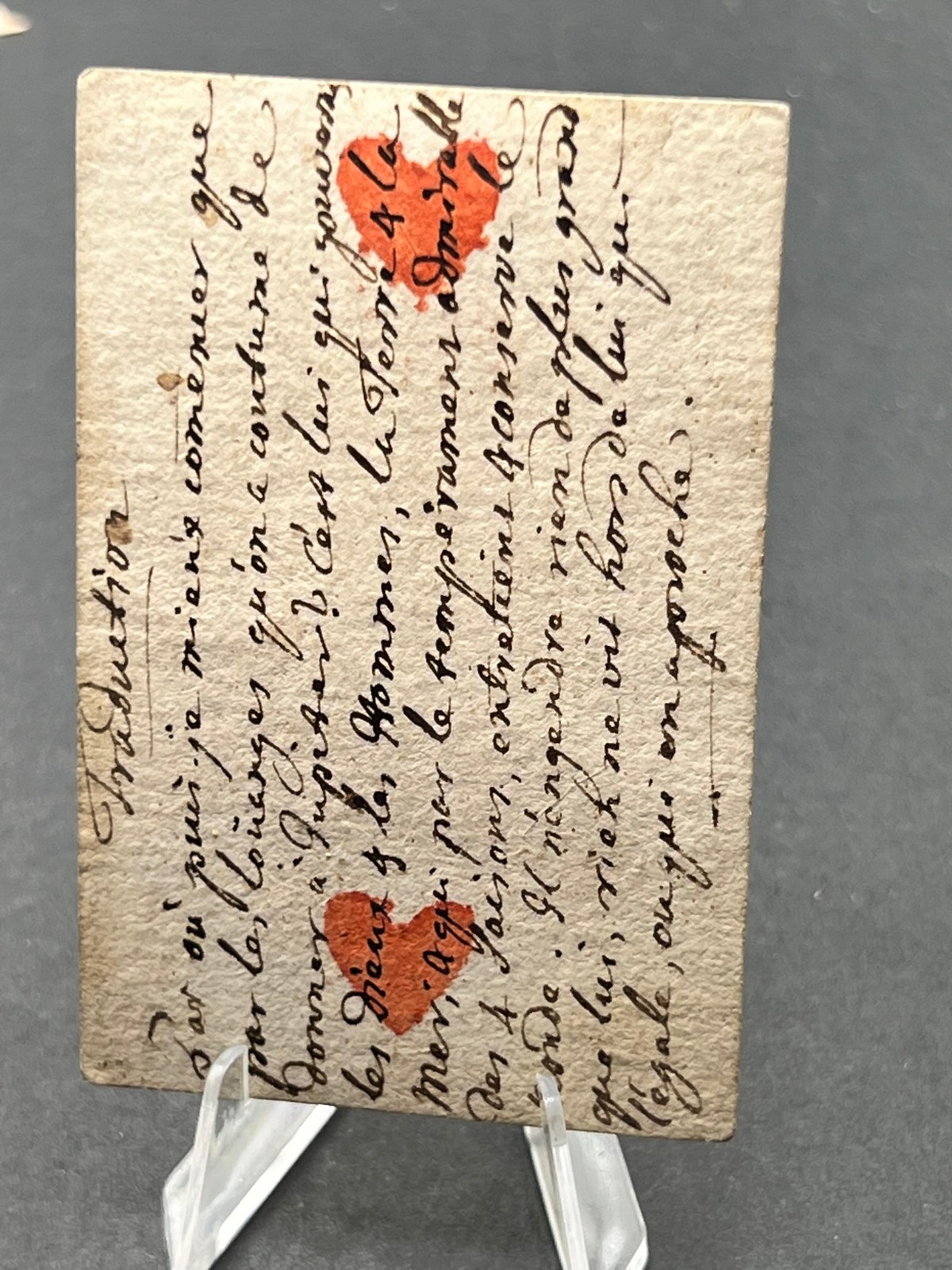 1685-1760 French Colonial Playing Card Money-Two of Hearts-Writing On Front/Back
