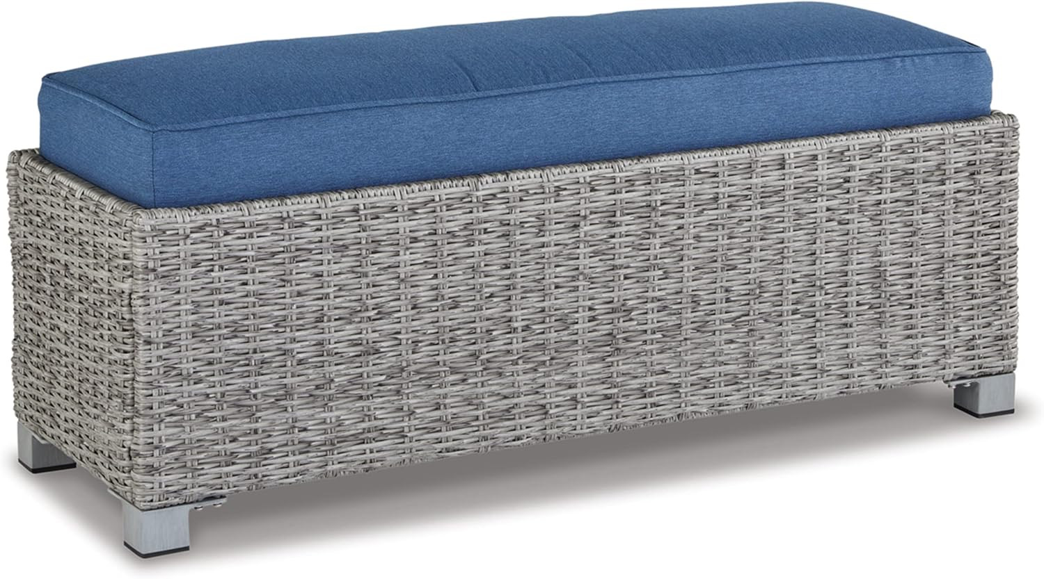 Naples Beach Casual Outdoor Bench with Weather-Resistant Cushion, Gray/Blue