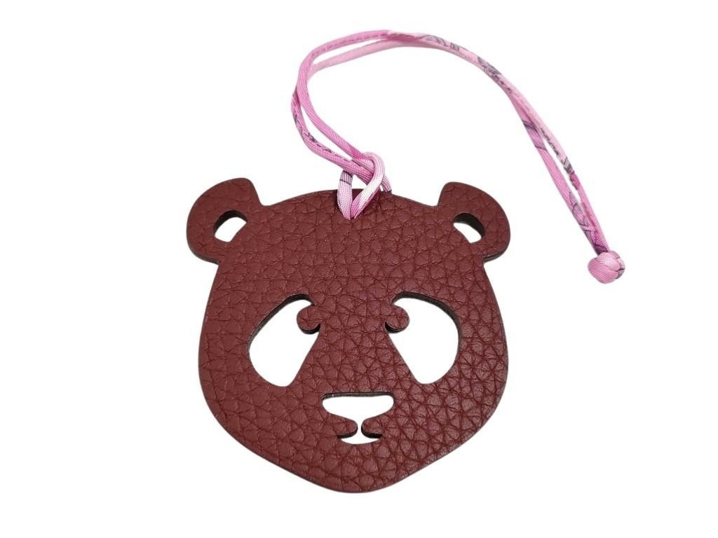 Hermes Petit Ash Leather Bag Charm Panda Motif Brown Bag Charm w/Box Used Japan