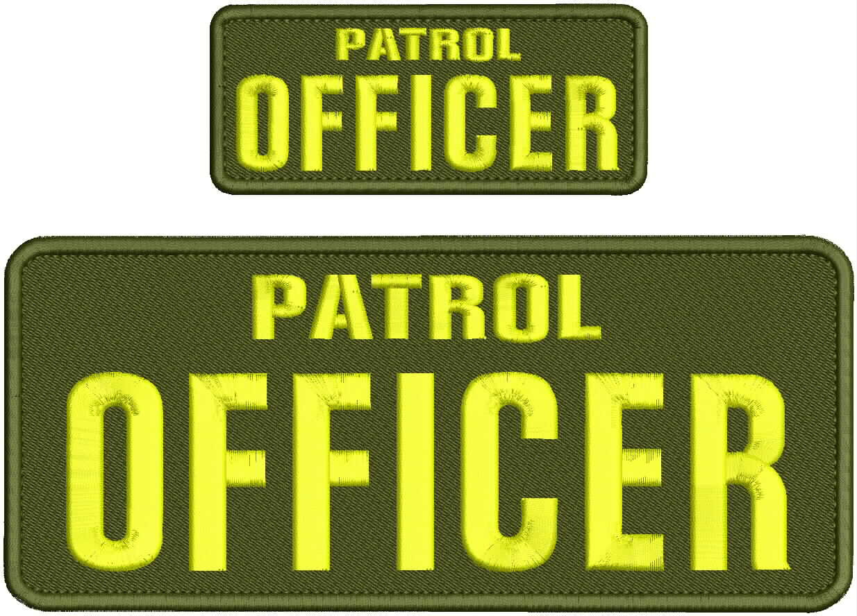 PATROL OFFICER EMBROIDERY PATCH 4X10 AND 2X5  hook on back yellow on od green