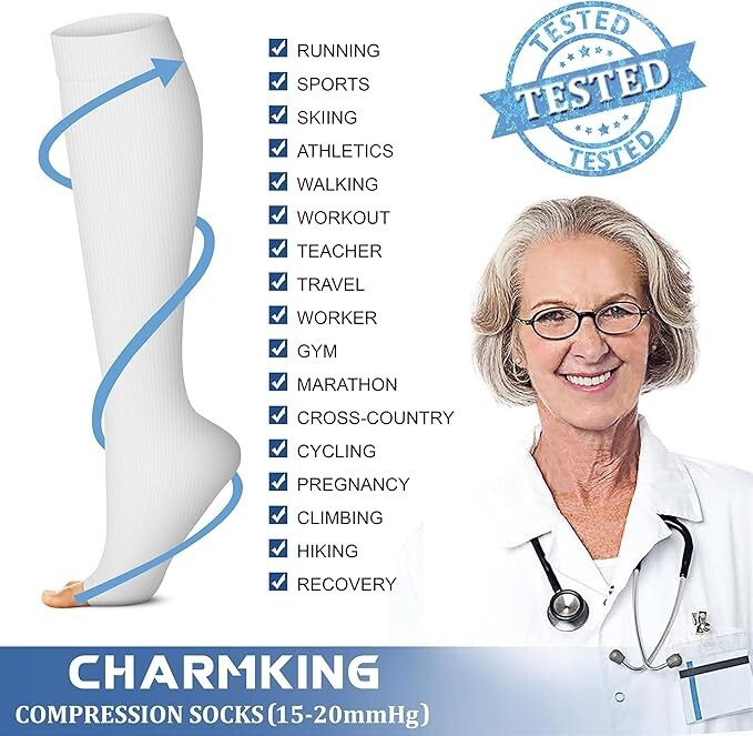 3 Pack Compression Socks (15-20mmHg) Moisture Wicking Size L/XL White NEW