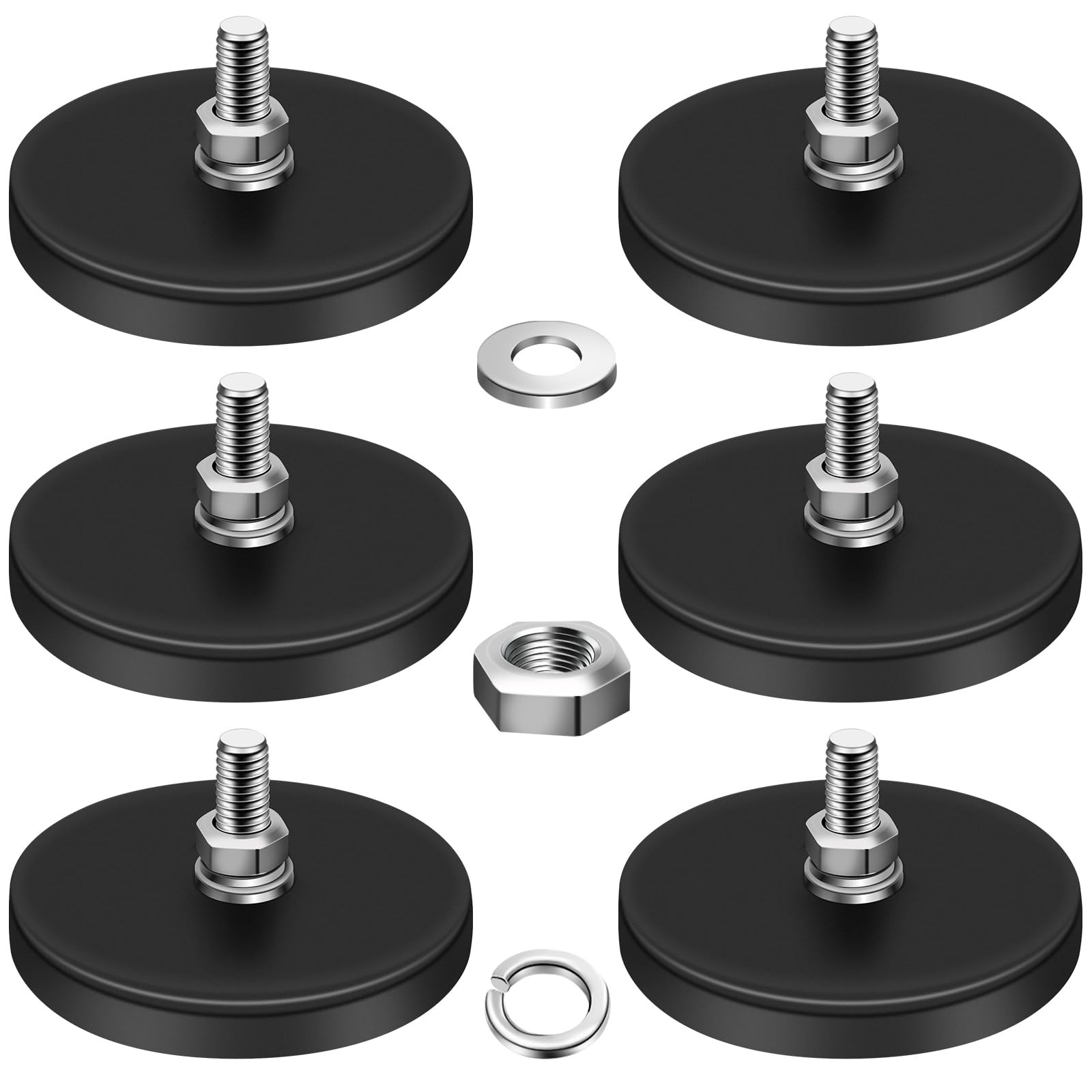 DIYMAG 6Pcs Rubber Coated Magnets, Adhesive Power 30LBS M5-30LB-1.69in, Black