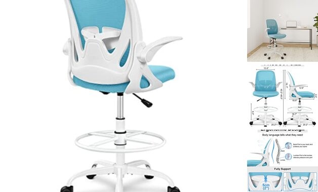 Drafting Chair Tall Office Chair with Flip-up Armrests Executive 934-Z Blue