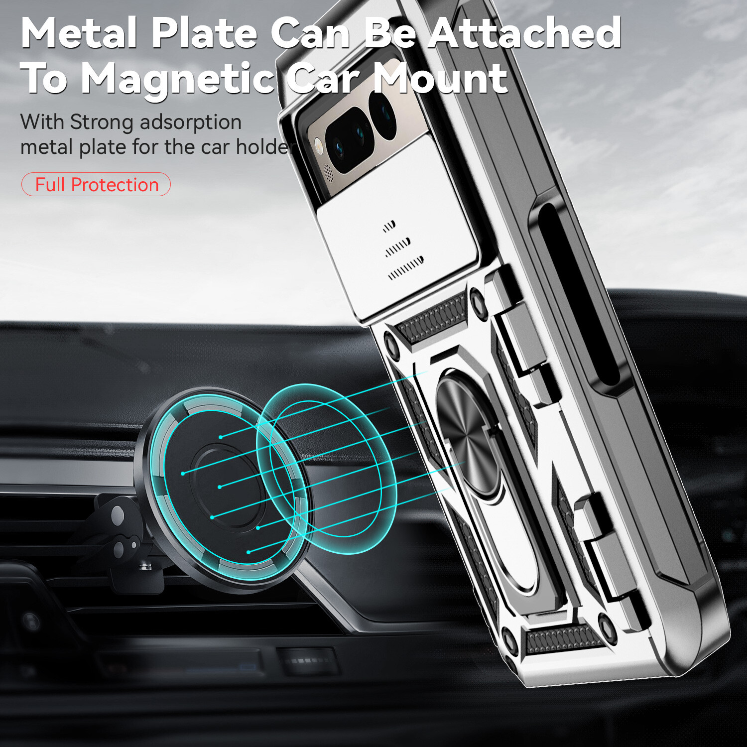For Google Pixel Fold Heavy Duty Armor Kickstand Case W/ Slide Camera Protector