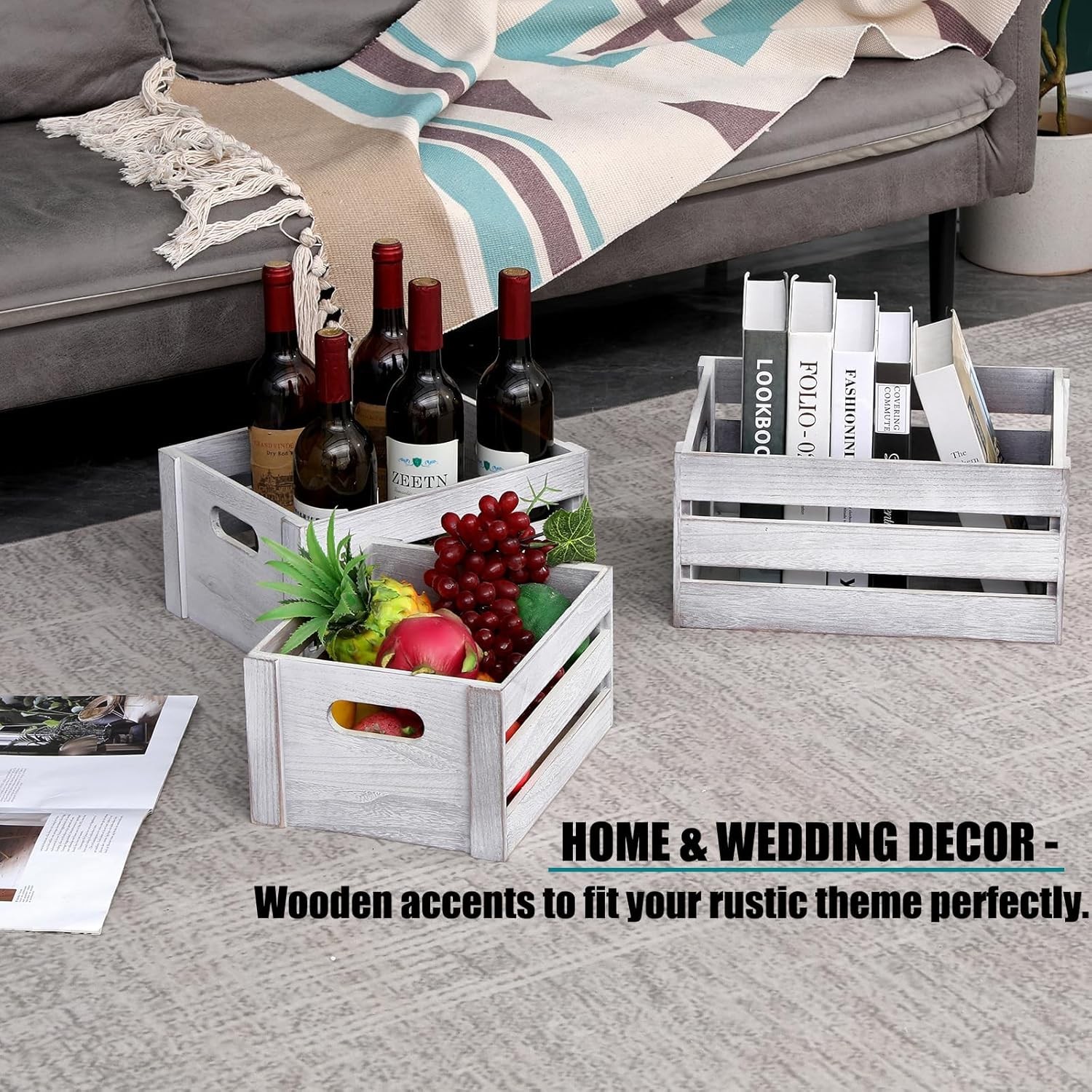 Storage Crates 3 Pcs Wooden Crates Decorative Boxes,Nesting Storage Container...
