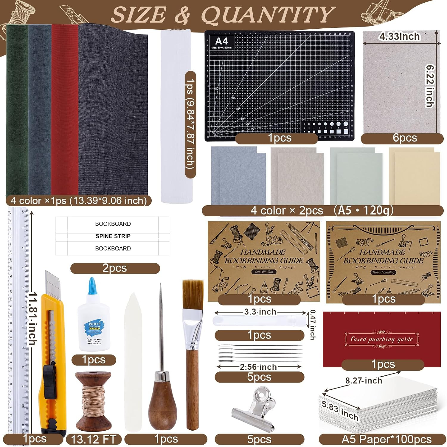 145Pcs Book Binding Kits for Beginners,Complete Bookbinding Kit Tools Materials
