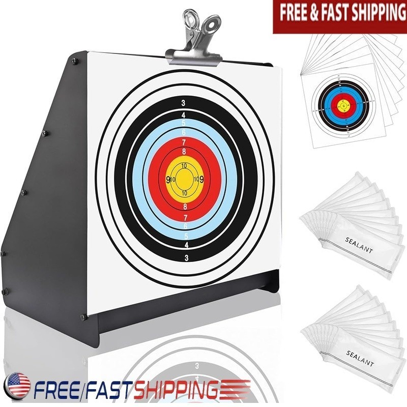 Heavy Duty Steel Pellet Trap Shooting Target W/ Foam Baffle & Paper Targets New