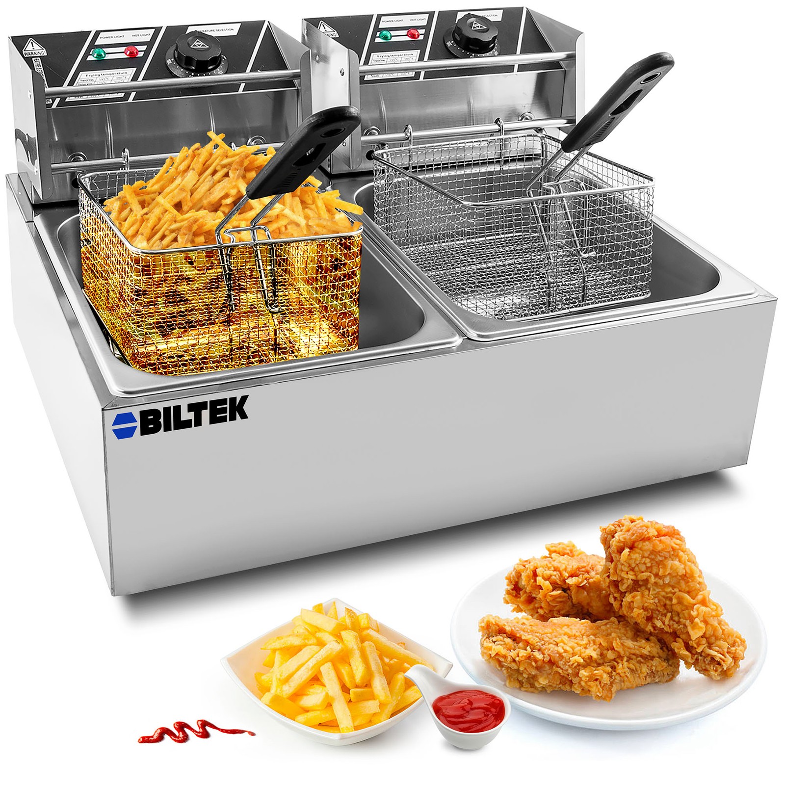 Commercial Deep Fryer Electric Countertop Dual Tank Basket 11L 3200W up to 374F