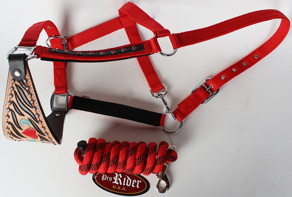 Noseband Tack Bronc Leather Horse Halter Tiedown Lead Rope  280293
