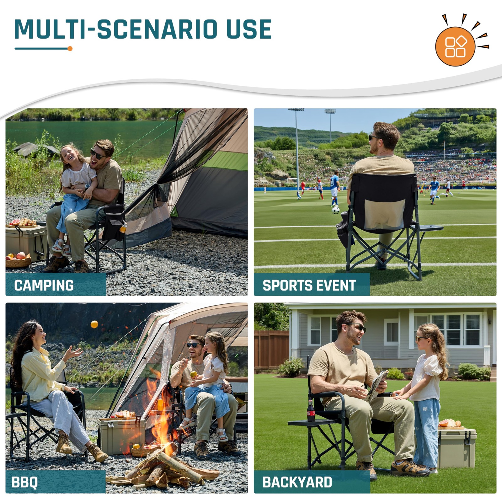 Camping Chairs for Adults Directors Chair with Side Table, 1-Step Setup, Mesh...