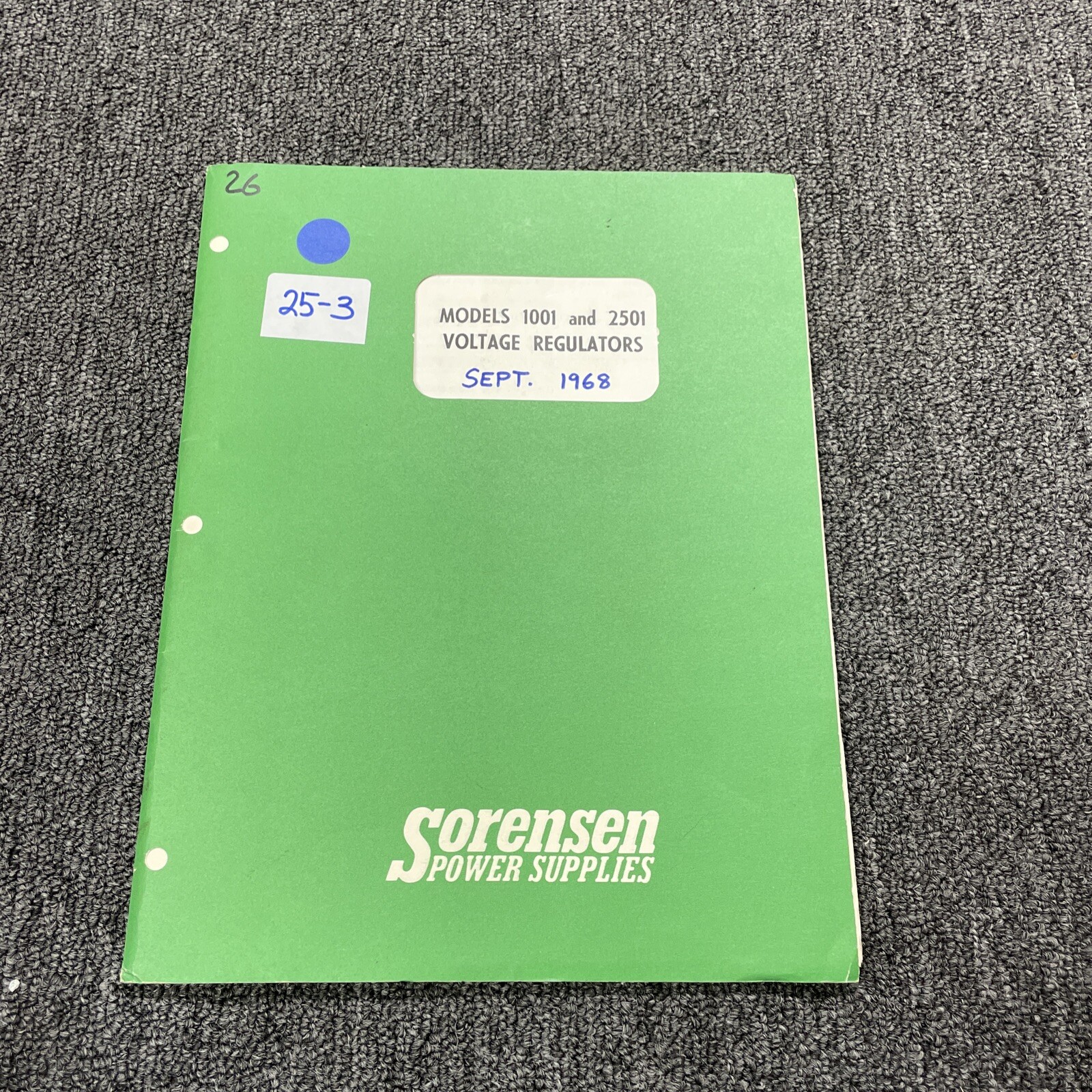 Sorensen Models 1001 & 2501 Voltage Regulators Instruction Manual 9/68