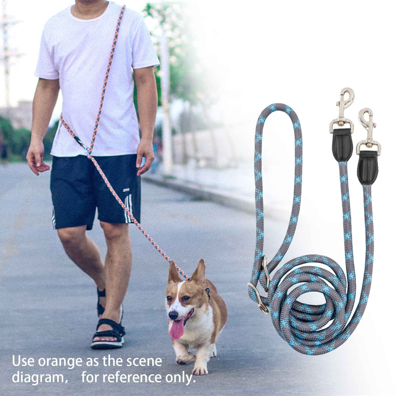Hands Free 8.5ft Nylon Double Dog Leash with Reflective Stitching Adjustable ...