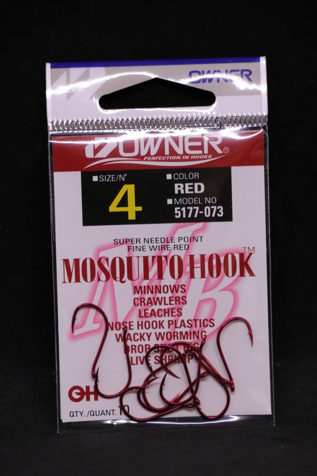 OWNER Mosquito Bait Hooks 5177-073 Size 4 - Red - Pack of 11