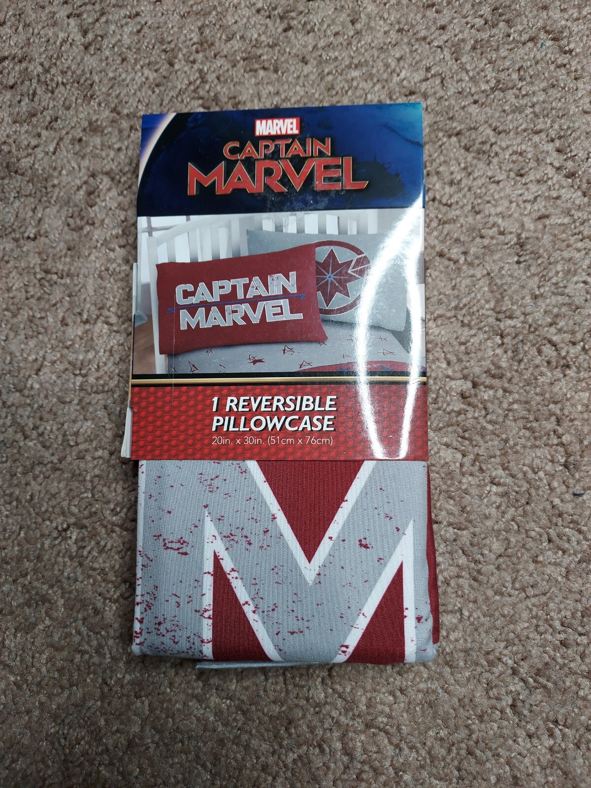 NEW Marvel Captain Marvel Reversible Pillowcase 20" x 30" Red / Gray