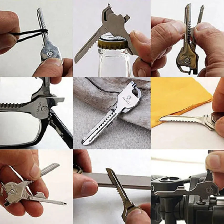 Swiss+Tech 6 In 1 Utili Multi Function Stainless Steel Key Tool Keychain Keyring