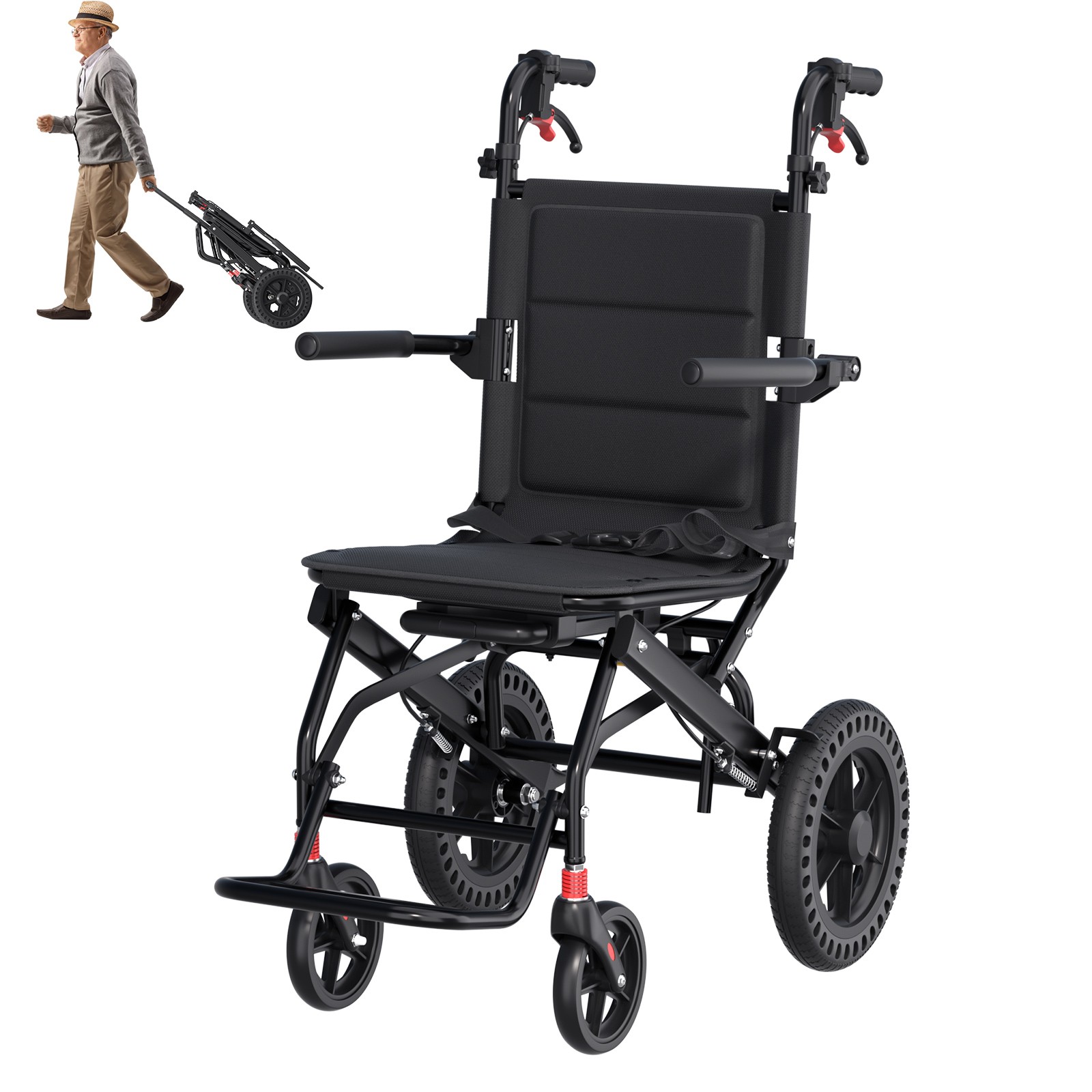 Lightweight Foldable Portable Transport Wheelchair With Telescopic Handle Adults