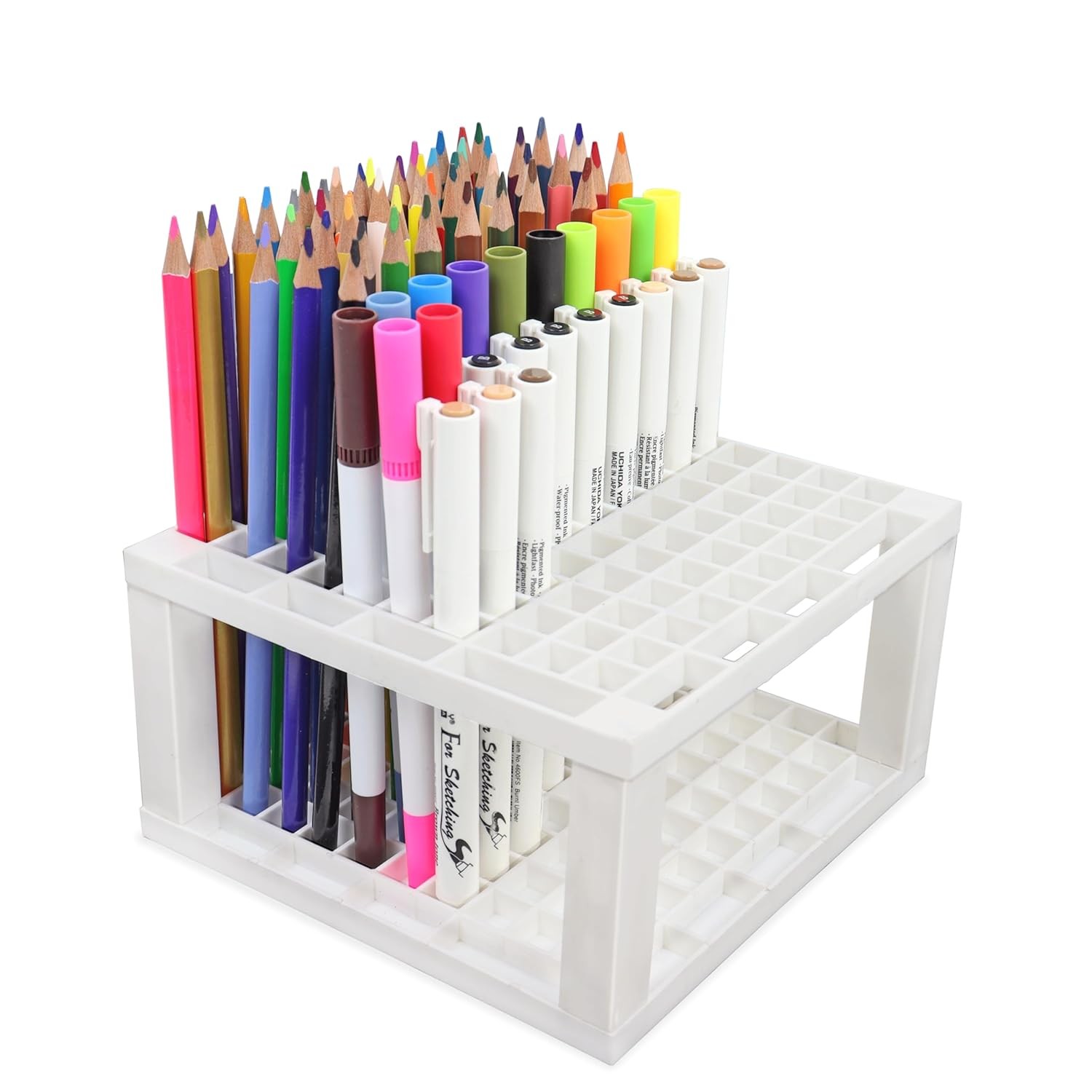 107 Slot Art Organizer Pen Pencil Brush Holder Desk Storage Stand Plastic