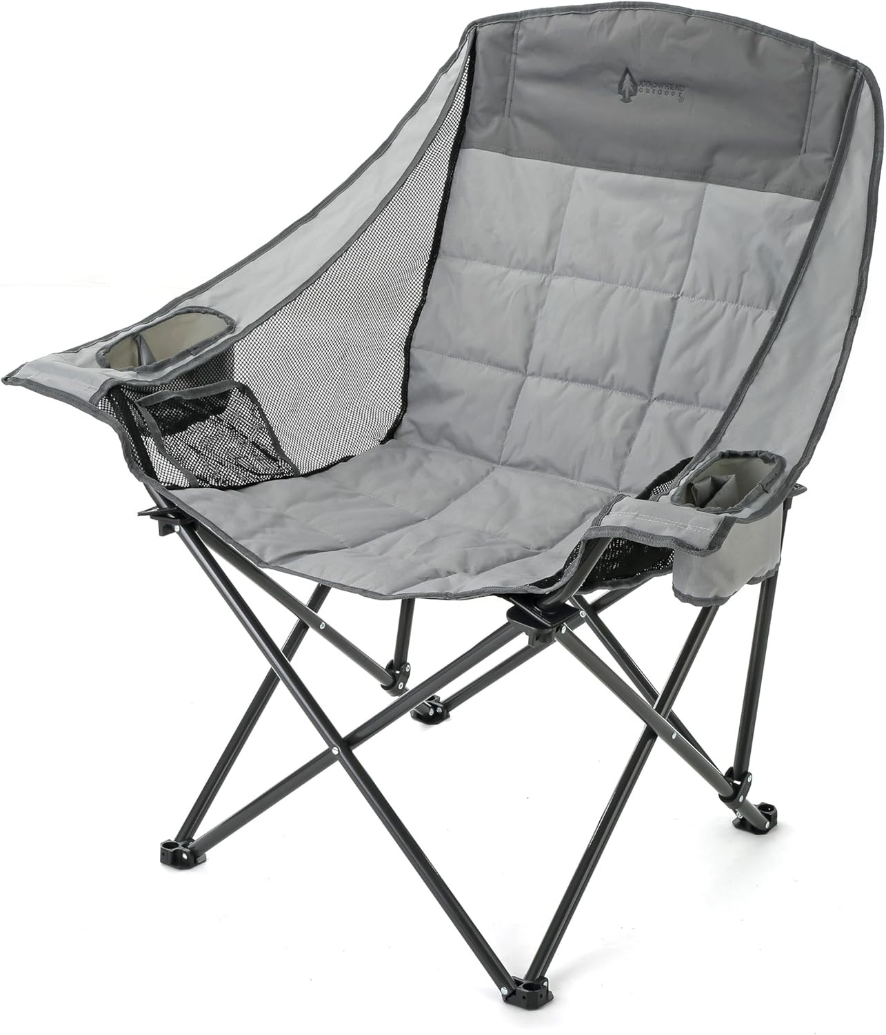 Oversized Folding Camp Chair W/Adjustable Double Sized Cup Holder, Mesh Sides, I