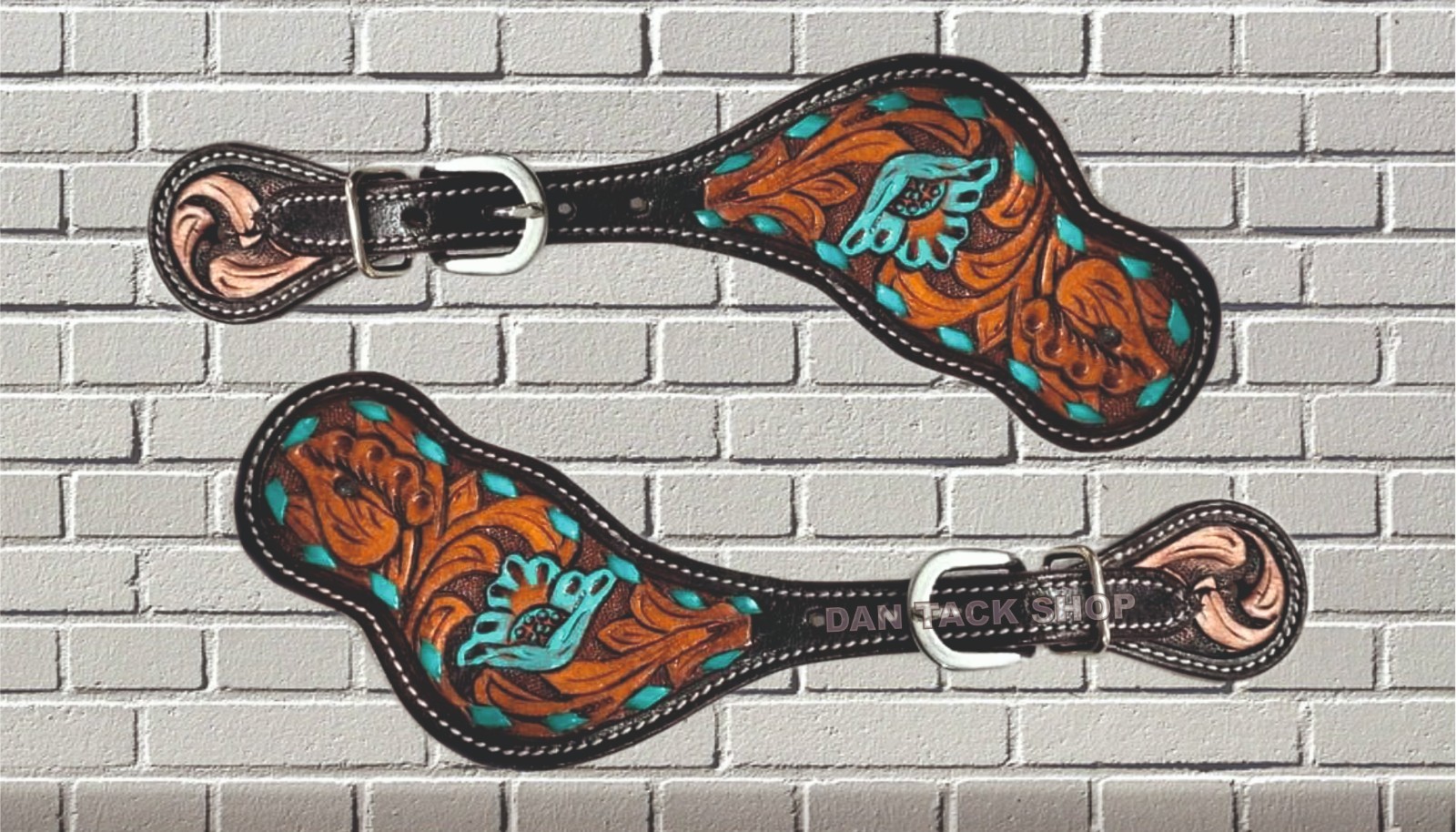 Quality Leather Spur Strap Hand Carved & Buck Stitched by DAN with Free Shipping