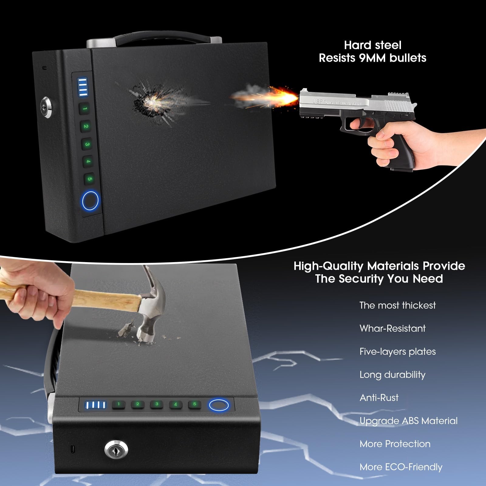 Biometric Fingerprint Safe for Handgun, 3 Quick Access Methods, with Fingerpr...