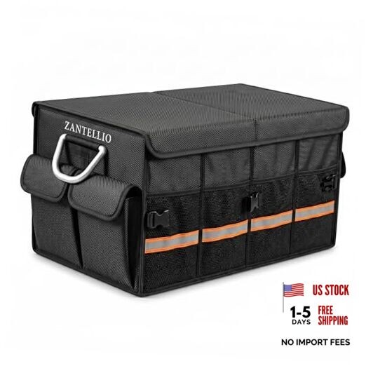 Premium Car Trunk Organizer, Heavy Duty Foldable SUV Storage Box with Non-Slip