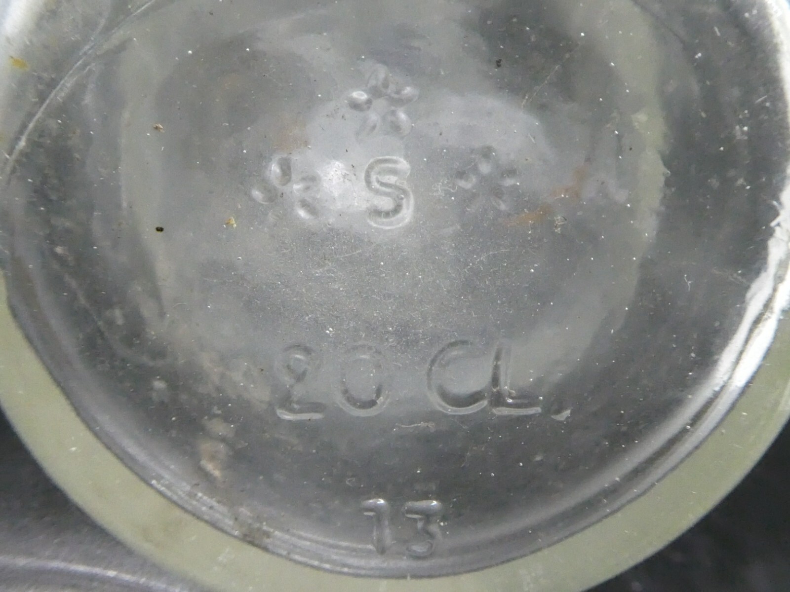 Vintage Small Clear Glass Bottle Patterned on Top 5.5" x 2"