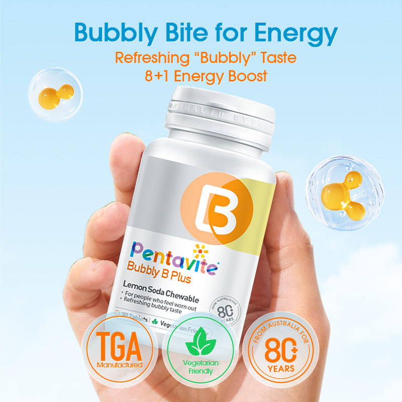 3X PENTAVITE Bubbly B Vitamins Plus Energy Lemon Soda Chewable Tablets