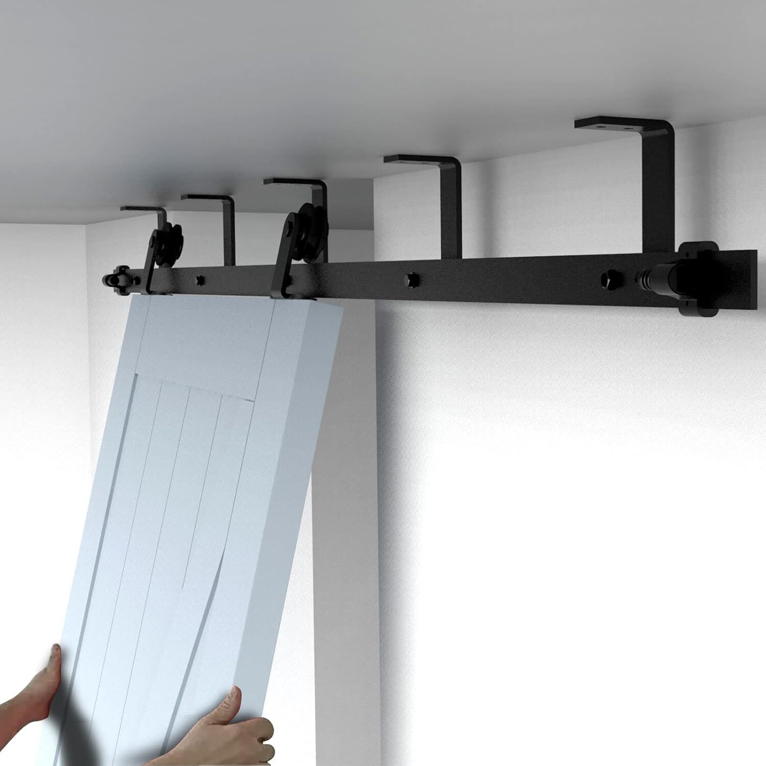 12FT Ceiling Mount Bracket Sliding Barn Door Hardware Kit ,T-shaped Double Door
