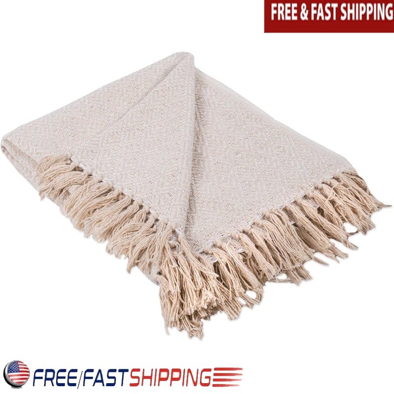 Cotton Throw Blanket Fringed Lightweight Vintage Farmhouse Decor 50x60 Inch New