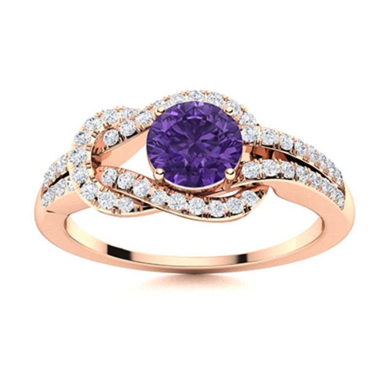 925 Silver Natural Amethyst Solitaire with Accents Womens day Ring Jewelry