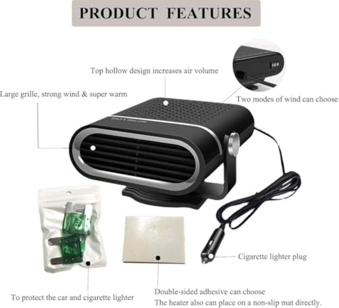 Portable Car Heater Auto Heater Fan for 12V 150W Heater Quickly Defrost Defogger