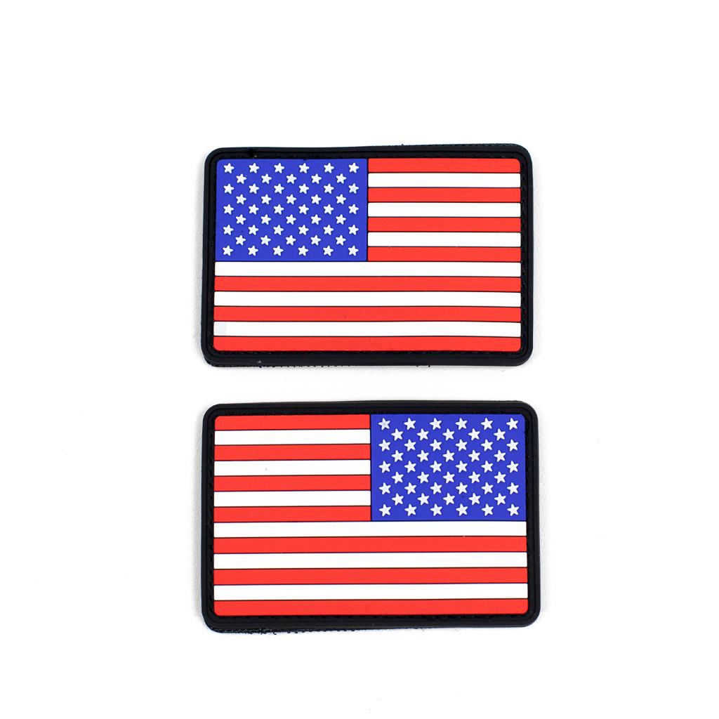 Pair of PVC Red White Blue American Flag Morale Patches w/ Hook & Loop Backing