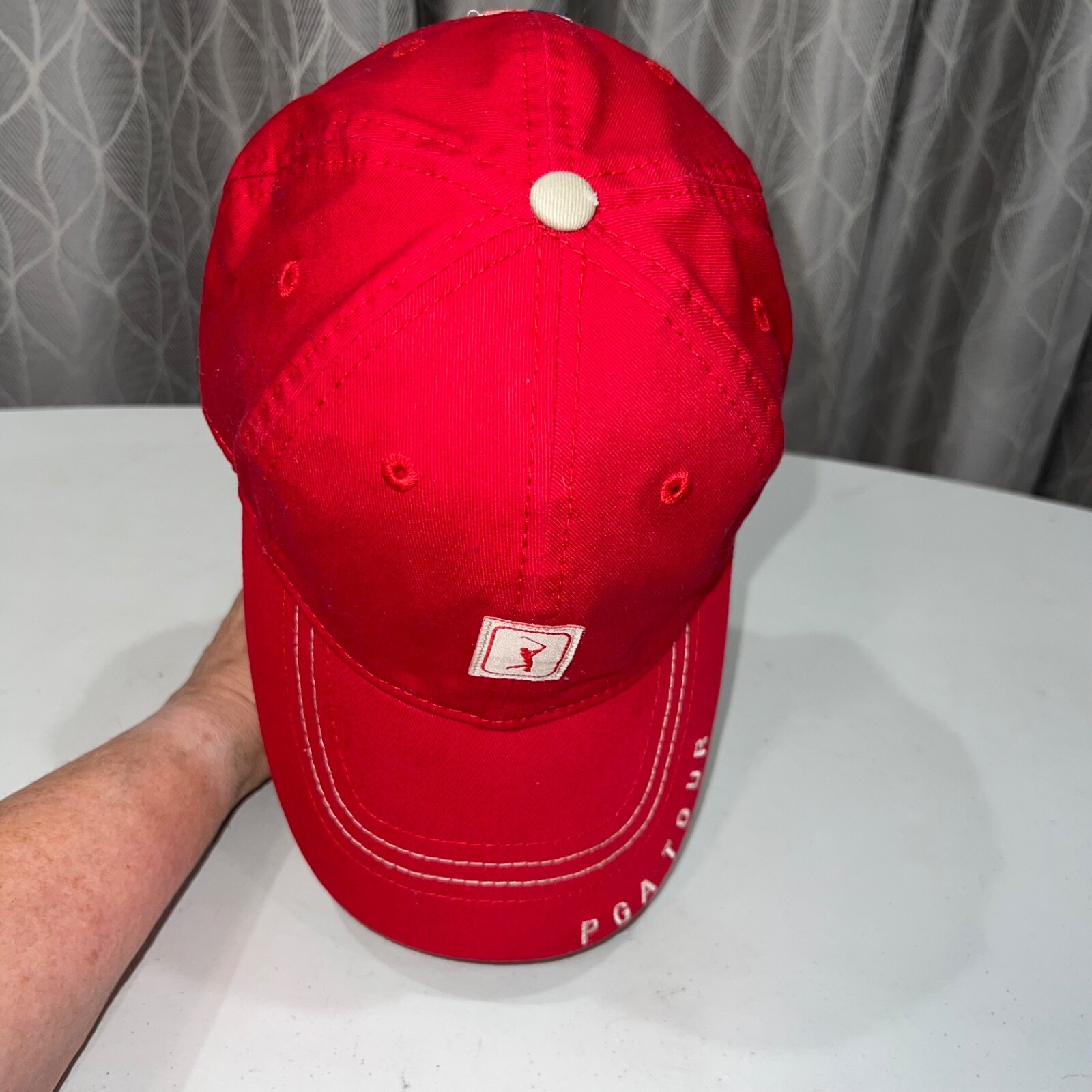PGA Tour Official Logo Patch Emblem on Red Hat Cap Hook Loop PGA Brand
