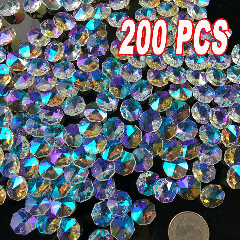 200x AB Bead Crystal Chandelier Suncatcher Prism Christmas Ornament DIY W/ Holes