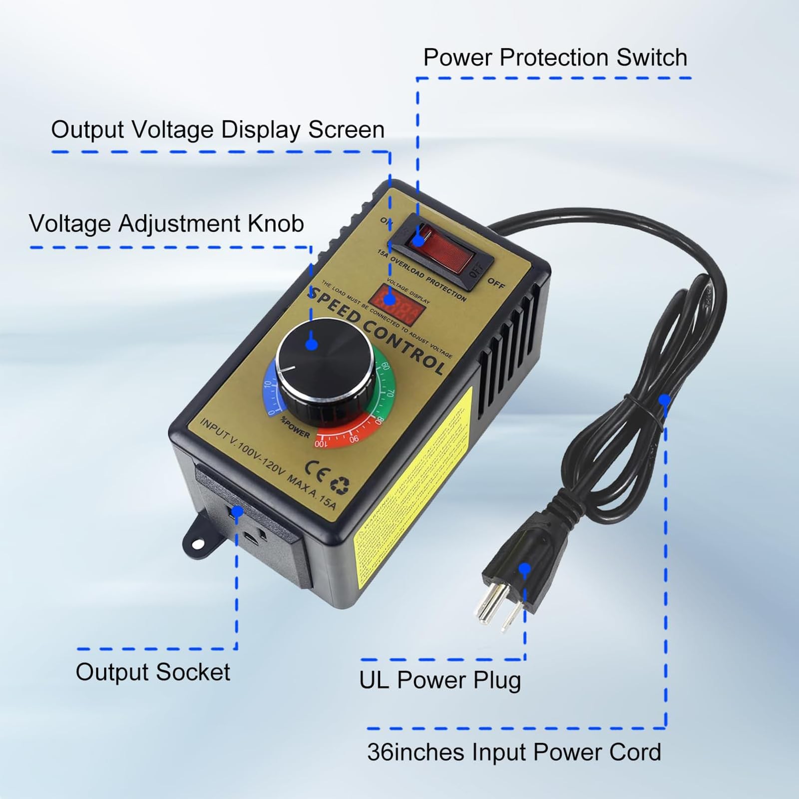 Variable Voltage Regulator 120V 15A 4000W AC Motor Speed Controller Dimmer