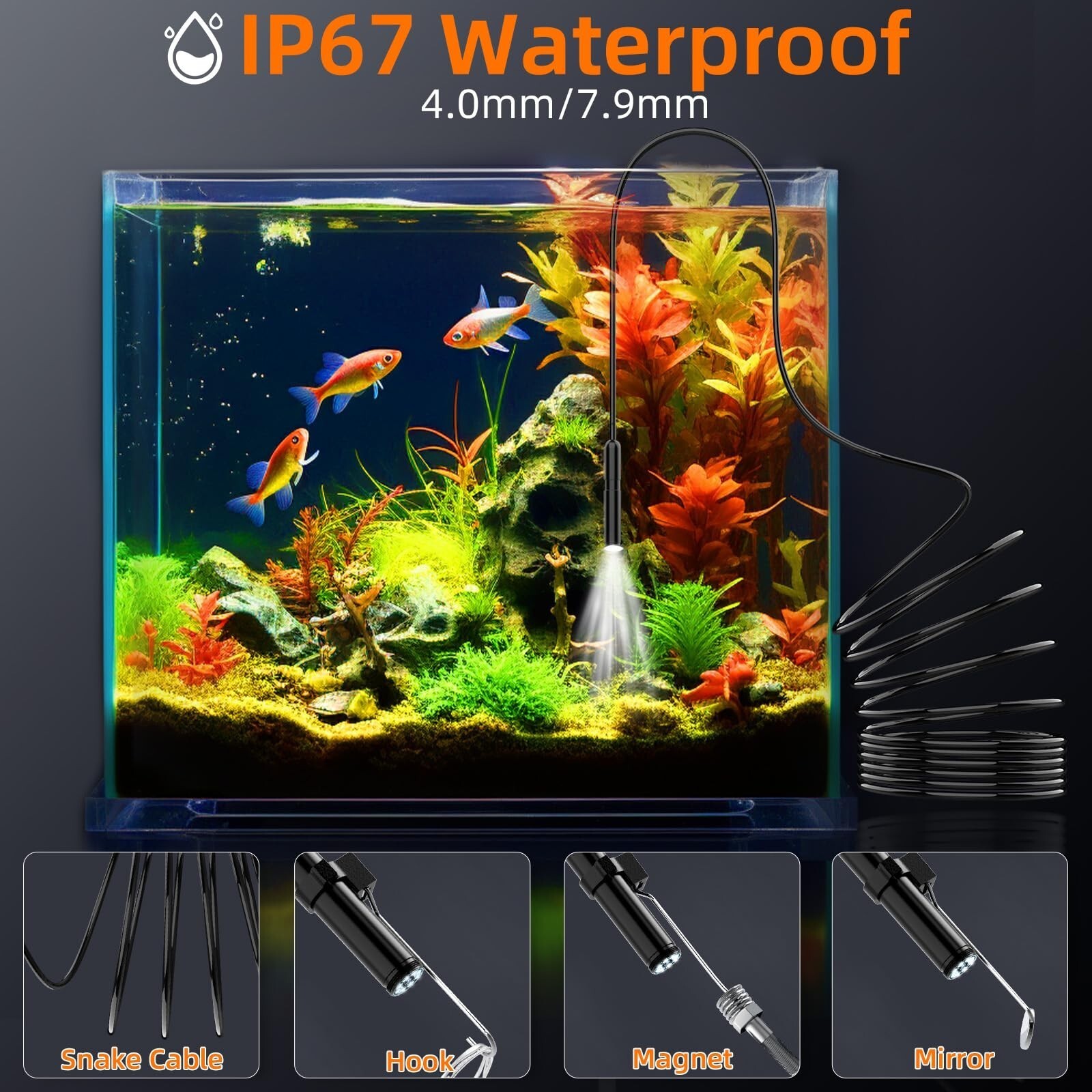 Endoscope Camera with Light,4.3" HD 1920P Snake Inspection Camera,16.4ft