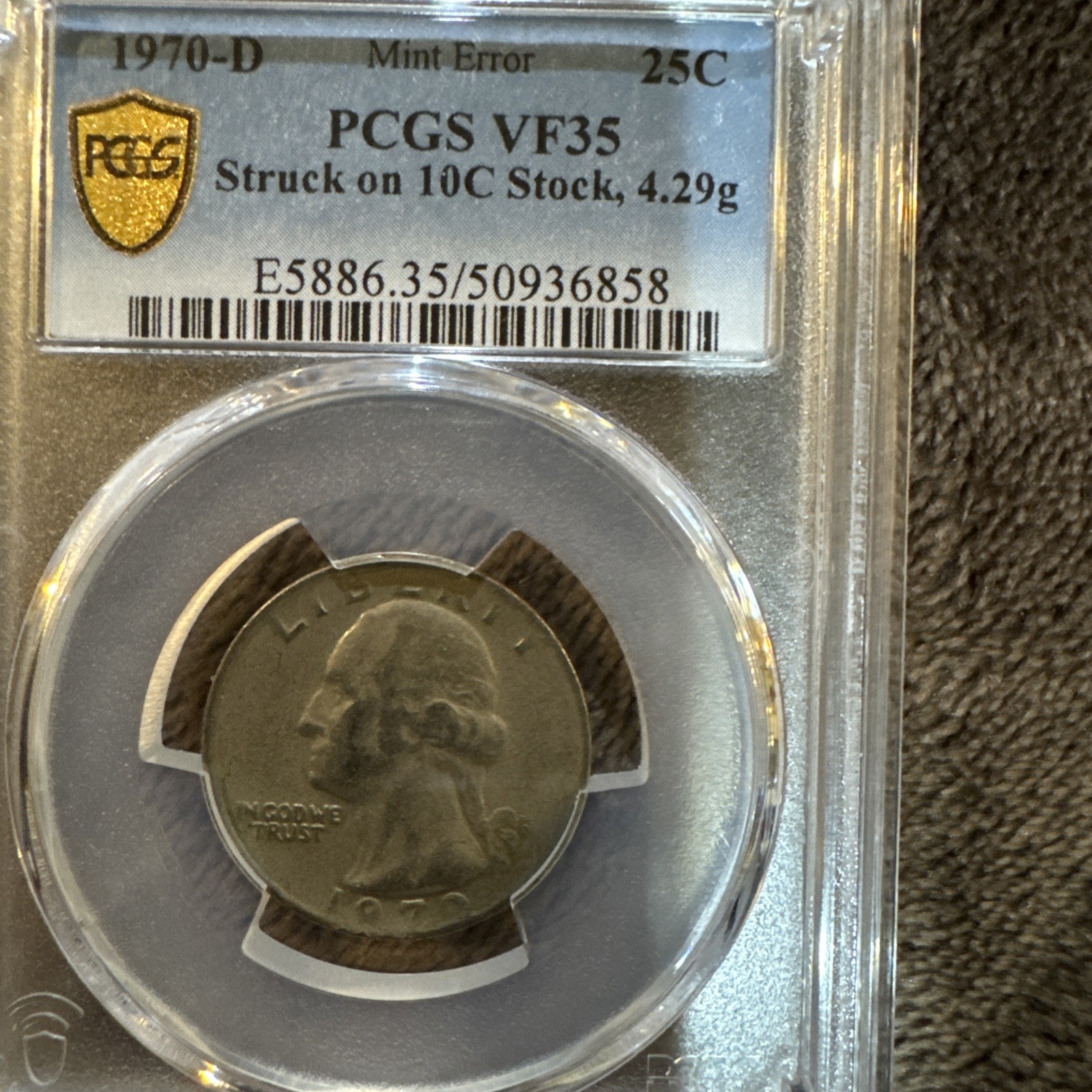 MINT ERROR 1979-D 25c Struck On 10c Stock 4.29g Vf35