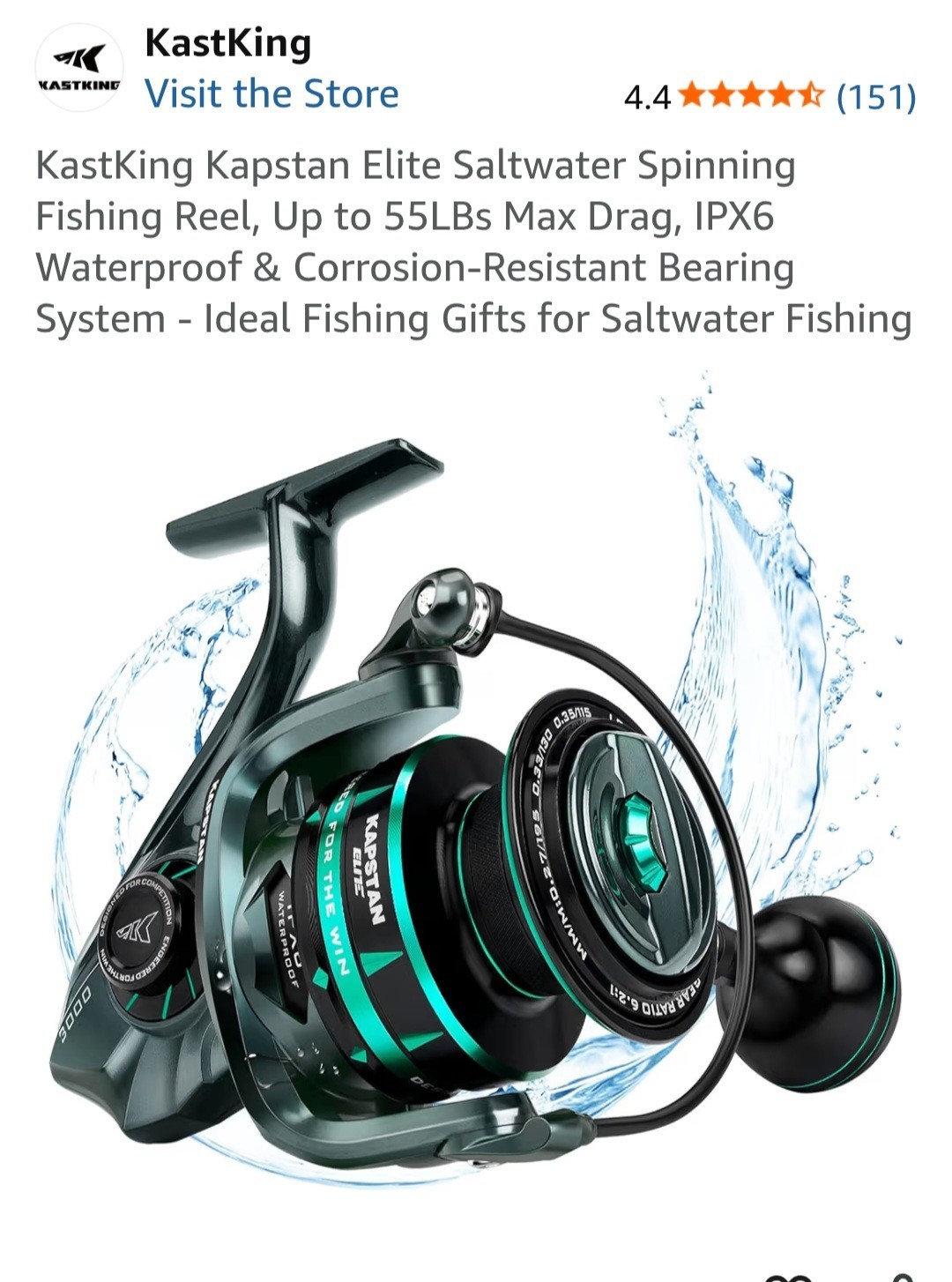 KastKing Kapstan Elite Saltwater Spinning Fishing Reel, Up to 55LBs Max Drag,...