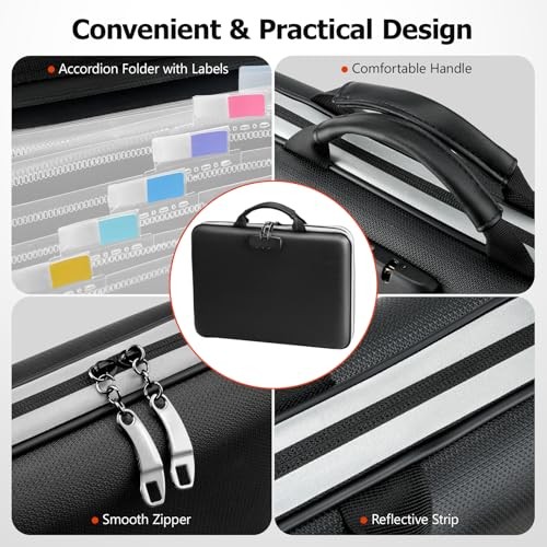 5200℉ Fireproof File Organizer with Combination Lock, Hard Shell Multi-pocket