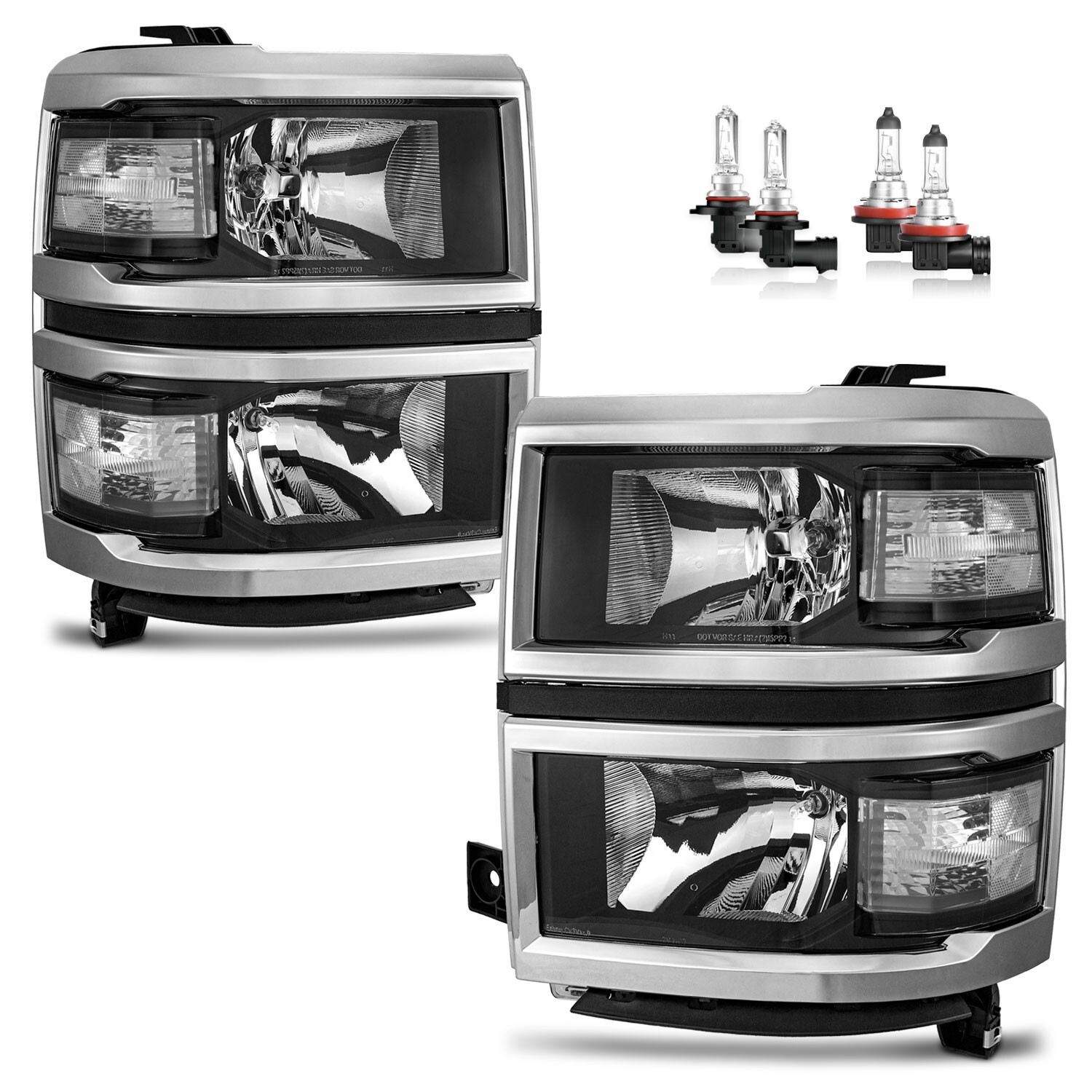 Headlights For 2014-2015 Chevy Silverado 1500 Headlamps w/bulbs Left+Right Pair
