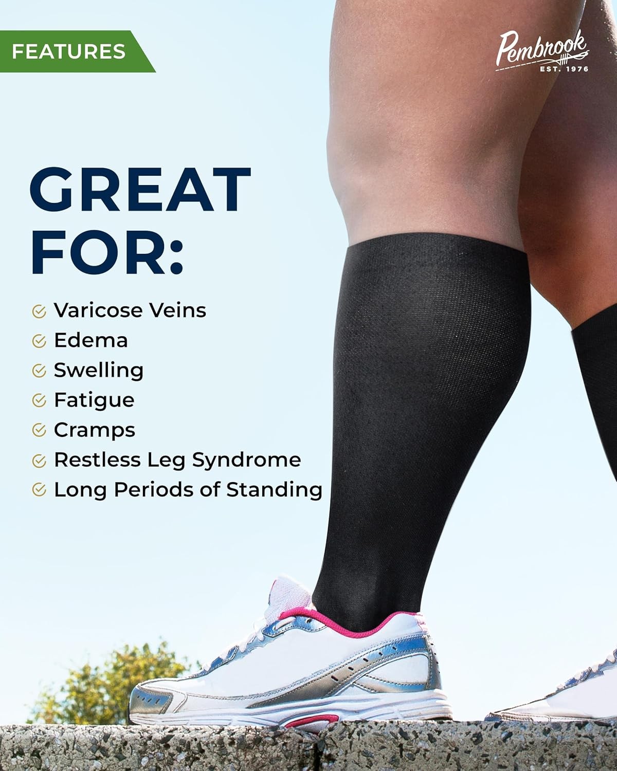 Pembrook 3 Pairs Plus Size Compression Socks Wide 3X-Large, Black - 3